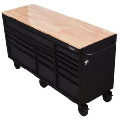 Husky Heavy-Duty 72 In. W X 24 In. D 15-Drawer Matte Black Mobile Workbench Cabinet With Solid Wood Top -Husky Shop matte black with black trim husky mobile workbenches h72mwc15blk 40 1000
