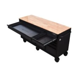 Husky Heavy-Duty 72 In. W X 24 In. D 15-Drawer Matte Black Mobile Workbench Cabinet With Solid Wood Top -Husky Shop matte black with black trim husky mobile workbenches h72mwc15blk fa 1000