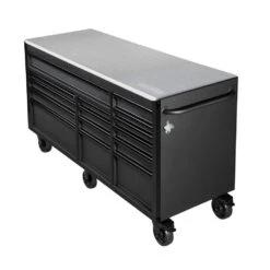 Husky Heavy-Duty 72 In. W15-Drawer Matte Black Mobile Workbench Cabinet With Stainless Steel Top -Husky Shop matte black with black trim husky mobile workbenches h72mwc15dl tl 76 1000
