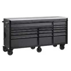 Husky Heavy-Duty 72 In. W15-Drawer Matte Black Mobile Workbench Cabinet With Stainless Steel Top -Husky Shop matte black with black trim husky mobile workbenches h72mwc15dl tl c3 1000