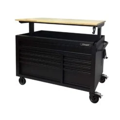 Husky 52 In. W X 25 In. D Heavy Duty 9-Drawer Mobile Workbench Cabinet With Adjustable-Height Hardwood Top In Matte Black 19 Husky 52 In. W X 25 In. D Heavy Duty 9-Drawer Mobile Workbench Cabinet With Adjustable-Height Hardwood Top In Matte Black -Husky Shop matte black with black trim husky mobile workbenches holc5209bb1m 66 1000