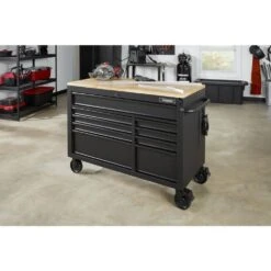 Husky 52 In. W X 25 In. D Heavy Duty 9-Drawer Mobile Workbench Cabinet With Adjustable-Height Hardwood Top In Matte Black 17 Husky 52 In. W X 25 In. D Heavy Duty 9-Drawer Mobile Workbench Cabinet With Adjustable-Height Hardwood Top In Matte Black -Husky Shop matte black with black trim husky mobile workbenches holc5209bb1m a0 1000