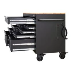 Husky 52 In. W X 25 In. D Heavy Duty 9-Drawer Mobile Workbench Cabinet With Adjustable-Height Hardwood Top In Matte Black 21 Husky 52 In. W X 25 In. D Heavy Duty 9-Drawer Mobile Workbench Cabinet With Adjustable-Height Hardwood Top In Matte Black -Husky Shop matte black with black trim husky mobile workbenches holc5209bb1m c3 1000