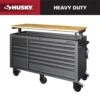 Husky Tool Storage 62 In. W Heavy Duty Matte Black Mobile Workbench Cabinet With Adjustable Height Wood Top