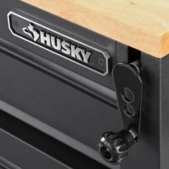 Husky 72 In. W X 24 In. D Heavy Duty 18-Drawer Mobile Workbench Cabinet With Adjustable-Height Hardwood Top In Matte Black -Husky Shop matte black with black trim husky mobile workbenches holc7218bb1mys 76 1000