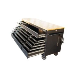 Husky 72 In. W X 24 In. D Heavy Duty 18-Drawer Mobile Workbench Cabinet With Adjustable-Height Hardwood Top In Matte Black -Husky Shop matte black with black trim husky mobile workbenches holc7218bb1mys d4 1000