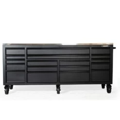 Husky 84 In. W X 24 In. D 18-Drawer Heavy-Duty Mobile Workbench With Stainless Steel Top In Matte Black -Husky Shop matte black with black trim mobile workbenches hotc8418bb1m 4f 1000
