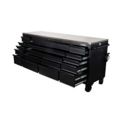 Husky 84 In. W X 24 In. D 18-Drawer Heavy-Duty Mobile Workbench With Stainless Steel Top In Matte Black -Husky Shop matte black with black trim mobile workbenches hotc8418bb1m c3 1000