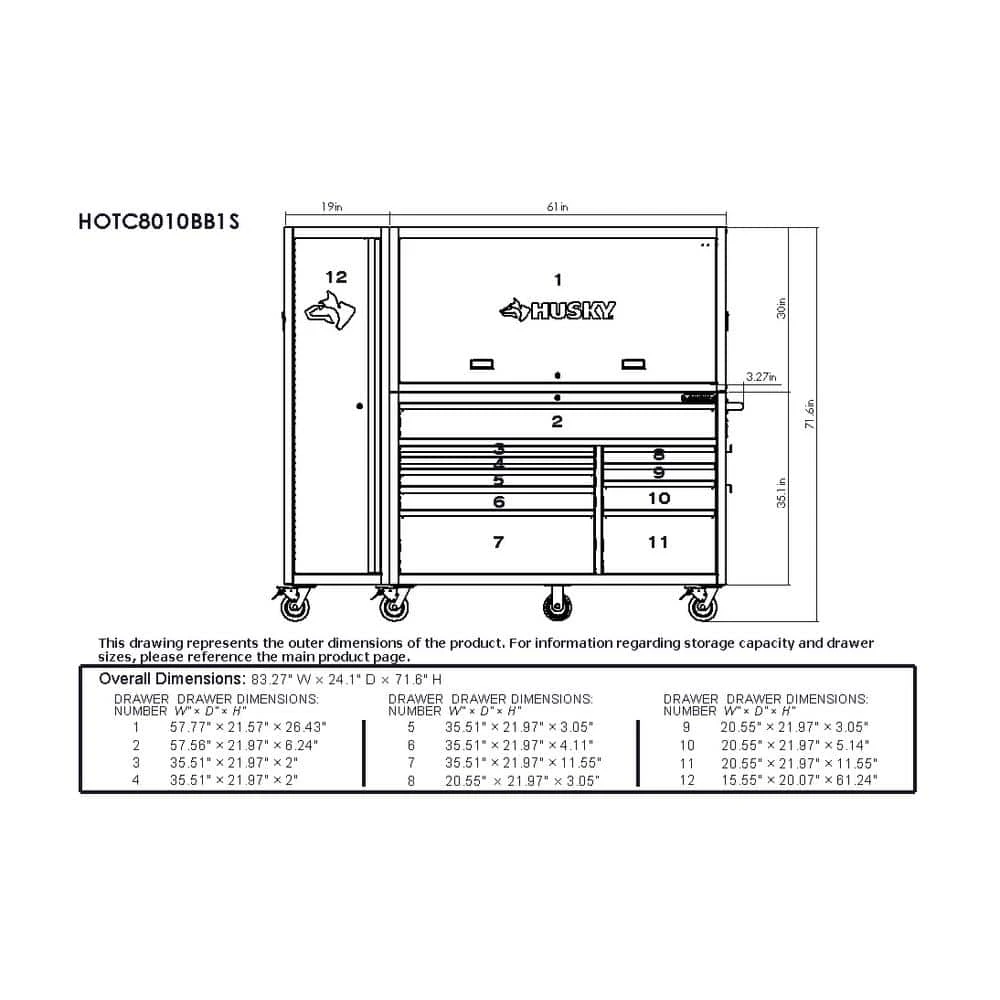 Husky Heavy-Duty 61 In. W Top Chest Hutch, Matte Blue 4 Husky Heavy-Duty 61 In. W Top Chest Hutch, Matte Blue - Image 4