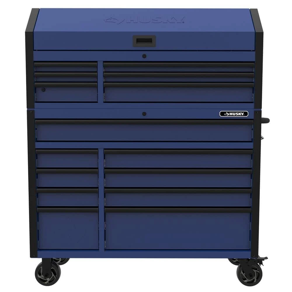 Husky Heavy-Duty 52 In. W 15-Drawer Matte Blue Steel Rolling Tool Chest Combo 2 Husky Heavy-Duty 52 In. W 15-Drawer Matte Blue Steel Rolling Tool Chest Combo - Image 2