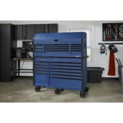 Husky 56 In. W X 22 In. D Heavy Duty 23-Drawer Combination Rolling Tool Chest And Top Tool Cabinet Set In Matte Blue 20 Husky 56 In. W X 22 In. D Heavy Duty 23-Drawer Combination Rolling Tool Chest And Top Tool Cabinet Set In Matte Blue -Husky Shop matte blue with black finishes husky tool chest combos hotc5623bl2s 4f 1000