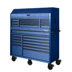 Husky 56 In. W X 22 In. D Heavy Duty 23-Drawer Combination Rolling Tool Chest And Top Tool Cabinet Set In Matte Blue