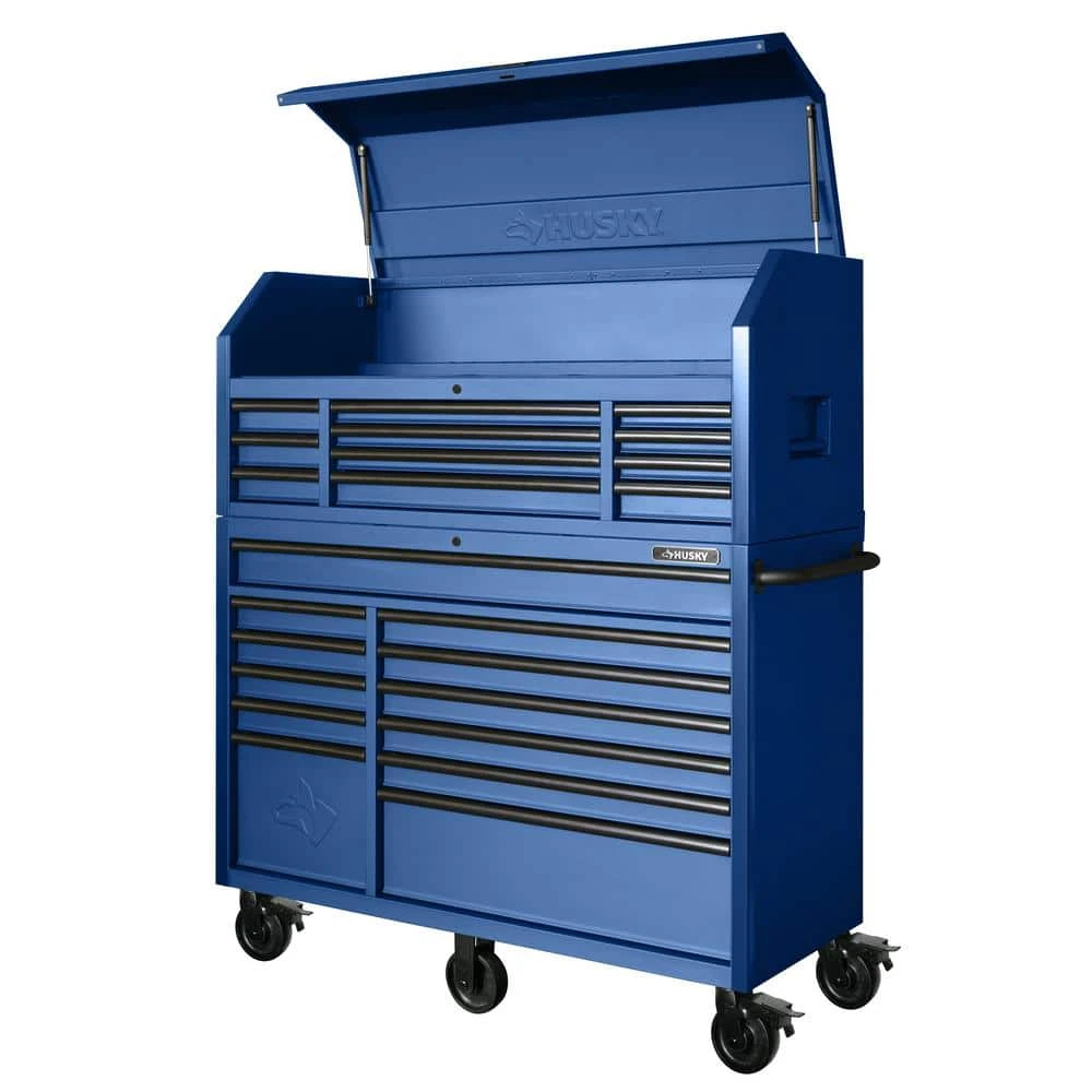 Husky 56 In. W X 22 In. D Heavy Duty 23-Drawer Combination Rolling Tool Chest And Top Tool Cabinet Set In Matte Blue 6 Husky 56 In. W X 22 In. D Heavy Duty 23-Drawer Combination Rolling Tool Chest And Top Tool Cabinet Set In Matte Blue - Image 6