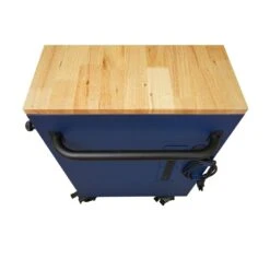 Husky 52 In. W X 25 In. D Heavy Duty 9-Drawer Mobile Workbench Tool Chest With Adjustable-Height Solid Wood Top In Matte Blue -Husky Shop matte blue with black trim husky mobile workbenches holc5209bl1m 1f 1000