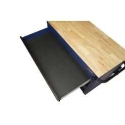 Husky 52 In. W X 25 In. D Heavy Duty 9-Drawer Mobile Workbench Tool Chest With Adjustable-Height Solid Wood Top In Matte Blue -Husky Shop matte blue with black trim husky mobile workbenches holc5209bl1m c3 1000