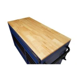 Husky 52 In. W X 25 In. D Heavy Duty 9-Drawer Mobile Workbench Tool Chest With Adjustable-Height Solid Wood Top In Matte Blue -Husky Shop matte blue with black trim husky mobile workbenches holc5209bl1m d4 1000