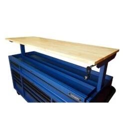 Husky 72 In. W X 24 In. D Heavy Duty 18-Drawer Adjustable Height Mobile Workbench With Solid Wood Top In Matte Blue -Husky Shop matte blue with black trim husky mobile workbenches holc7218bl1m 44 1000