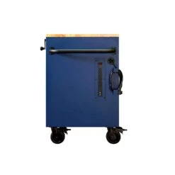 Husky 72 In. W X 24 In. D Heavy Duty 18-Drawer Adjustable Height Mobile Workbench With Solid Wood Top In Matte Blue -Husky Shop matte blue with black trim husky mobile workbenches holc7218bl1m 76 1000