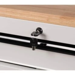 Husky 61 In. W X 23 In D Heavy Duty 15-Drawer Mobile Workbench With Mechanics Tool Set (290-Piece) In EVA In Matte White -Husky Shop matte white with black trim husky mobile workbenches h290tb61whtcb fa 1000