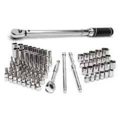 Husky 3/8 In. Drive Mechanics Tool Set With 3/8 In. Drive 20 Ft./lbs. To 100 Ft./lbs. Torque Wrench (71-Piece) -Husky Shop mechanics tool sets h70mts3dtwcb 40 1000