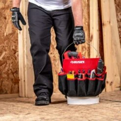 Husky 12 In. 30 Pocket Heavy Duty Bucket Jockey 5 Gallon In-Bucket Storage Tool Bag -Husky Shop red black husky tool bags hd10030 th fa 1000