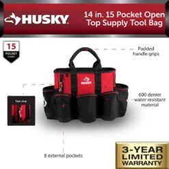 Husky 14 In. 15 Pocket Open Top Supply Tool Bag -Husky Shop red black husky tool bags hd60014 th e1 1000