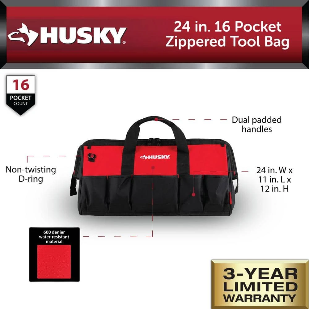 Husky 24 In. 16 Pocket Zippered Tool Bag 2 Husky 24 In. 16 Pocket Zippered Tool Bag - Image 2