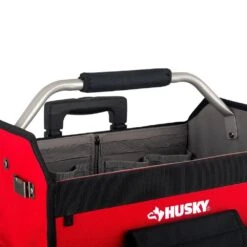 Husky 18 In. Rolling Open Tote Tool Bag With Extended Handle -Husky Shop red black husky tool bags hdroller th 1f 1000