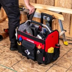Husky 18 In. Rolling Open Tote Tool Bag With Extended Handle -Husky Shop red black husky tool bags hdroller th 76 1000