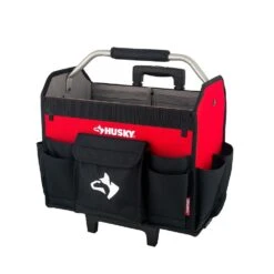 Husky 18 In. Rolling Open Tote Tool Bag With Extended Handle -Husky Shop red black husky tool bags hdroller th c3 1000