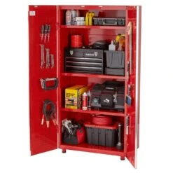 Husky Ready-to-Assemble 24-Gauge Steel Freestanding Garage Cabinet In Red (36.6 In. W X 72 In. H X 18.3 In. D) -Husky Shop red husky free standing cabinets g3602tr us 66 1000