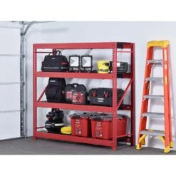 Husky 4-Shelf Metal Industrial Duty Freestanding Garage Storage Shelving Unit In Red (77 In. W X 72 In. H X 24 In. D) 27 Husky 4-Shelf Metal Industrial Duty Freestanding Garage Storage Shelving Unit In Red (77 In. W X 72 In. H X 24 In. D) -Husky Shop red husky freestanding shelving units n2w772472w4r 31 1000