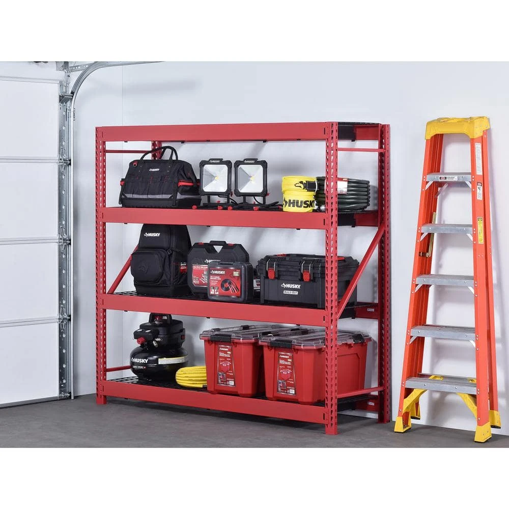 Husky 4-Shelf Metal Industrial Duty Freestanding Garage Storage Shelving Unit In Red (77 In. W X 72 In. H X 24 In. D) 14 Husky 4-Shelf Metal Industrial Duty Freestanding Garage Storage Shelving Unit In Red (77 In. W X 72 In. H X 24 In. D) - Image 14