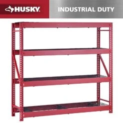 Husky 4-Shelf Metal Industrial Duty Freestanding Garage Storage Shelving Unit In Red (77 In. W X 72 In. H X 24 In. D)