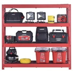 Husky 4-Shelf Metal Industrial Duty Freestanding Garage Storage Shelving Unit In Red (77 In. W X 72 In. H X 24 In. D) 17 Husky 4-Shelf Metal Industrial Duty Freestanding Garage Storage Shelving Unit In Red (77 In. W X 72 In. H X 24 In. D) -Husky Shop red husky freestanding shelving units n2w772472w4r a0 1000