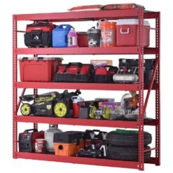 Husky 5-Shelf Metal Industrial Duty Freestanding Garage Storage Shelving Unit In Red (90 In. W X 90 In. H X 24 In. D) 16 Husky 5-Shelf Metal Industrial Duty Freestanding Garage Storage Shelving Unit In Red (90 In. W X 90 In. H X 24 In. D) -Husky Shop red husky freestanding shelving units n2w902490w5r 40 1000