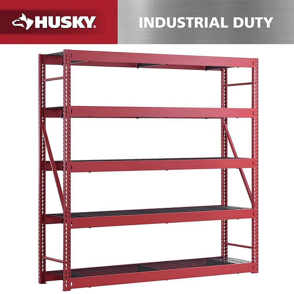 Husky 5-Shelf Metal Industrial Duty Freestanding Garage Storage Shelving Unit In Red (90 In. W X 90 In. H X 24 In. D) 1 Husky 5-Shelf Metal Industrial Duty Freestanding Garage Storage Shelving Unit In Red (90 In. W X 90 In. H X 24 In. D)