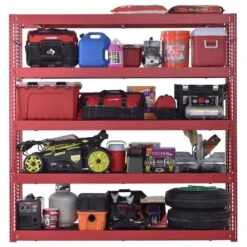 Husky 5-Shelf Metal Industrial Duty Freestanding Garage Storage Shelving Unit In Red (90 In. W X 90 In. H X 24 In. D) 17 Husky 5-Shelf Metal Industrial Duty Freestanding Garage Storage Shelving Unit In Red (90 In. W X 90 In. H X 24 In. D) -Husky Shop red husky freestanding shelving units n2w902490w5r a0 1000