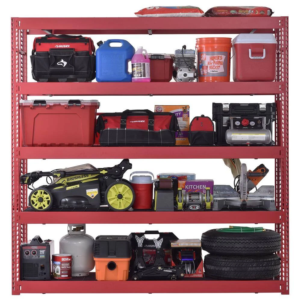 Husky 5-Shelf Metal Industrial Duty Freestanding Garage Storage Shelving Unit In Red (90 In. W X 90 In. H X 24 In. D) 4 Husky 5-Shelf Metal Industrial Duty Freestanding Garage Storage Shelving Unit In Red (90 In. W X 90 In. H X 24 In. D) - Image 4