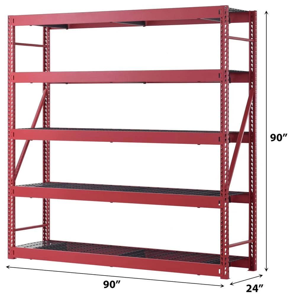 Husky 5-Shelf Metal Industrial Duty Freestanding Garage Storage Shelving Unit In Red (90 In. W X 90 In. H X 24 In. D) 8 Husky 5-Shelf Metal Industrial Duty Freestanding Garage Storage Shelving Unit In Red (90 In. W X 90 In. H X 24 In. D) - Image 8