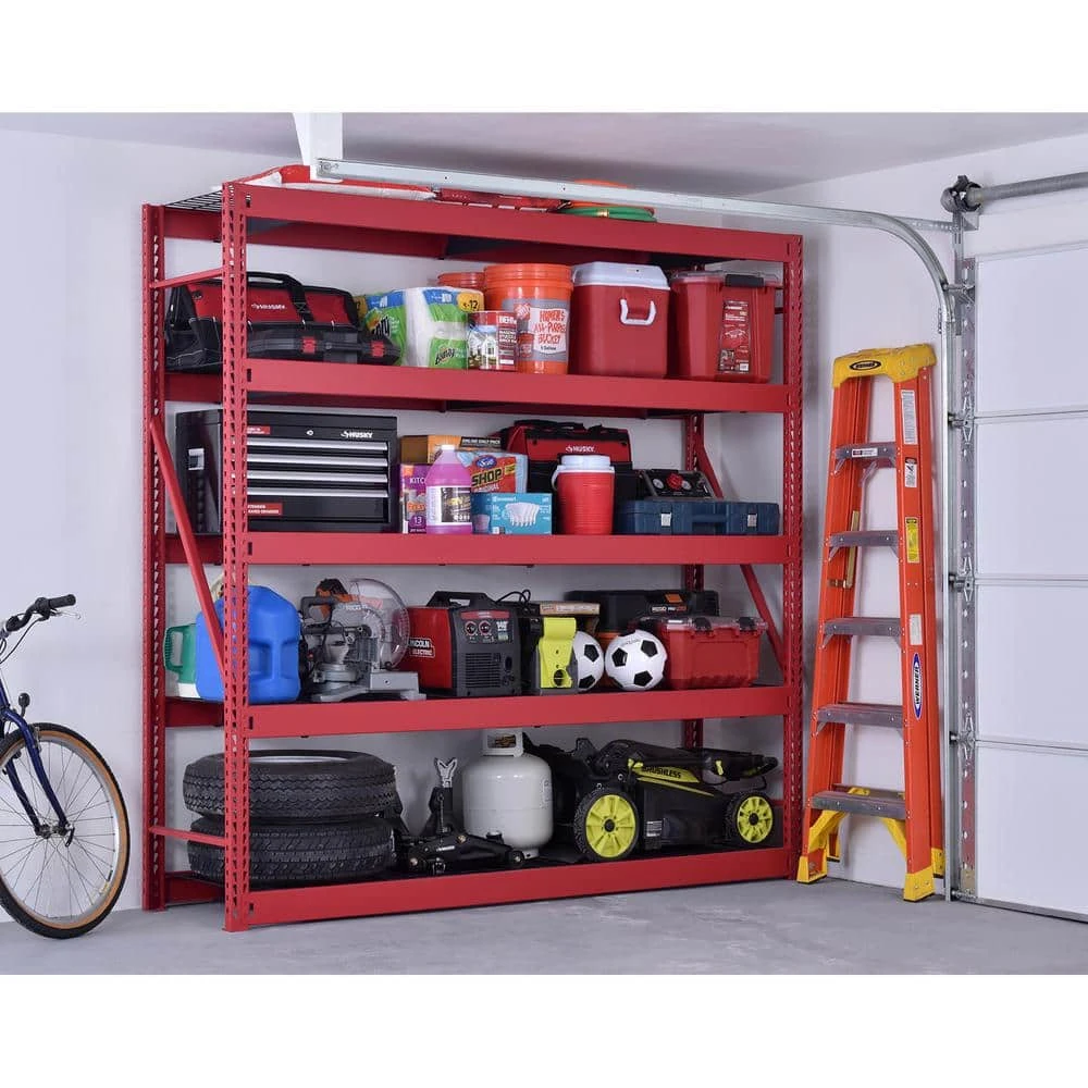 Husky 5-Shelf Metal Industrial Duty Freestanding Garage Storage Shelving Unit In Red (90 In. W X 90 In. H X 24 In. D) 2 Husky 5-Shelf Metal Industrial Duty Freestanding Garage Storage Shelving Unit In Red (90 In. W X 90 In. H X 24 In. D) - Image 2