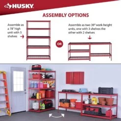 Husky 5-Shelf Metal Heavy-Duty Adjustable Garage Storage Shelving Unit In Red (48 In. W X 78 In. H X 24 In. D) -Husky Shop red husky freestanding shelving units n3r482478w5r 31 1000