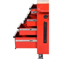 Husky 42 In. W X 18.1 In. D 8-Drawer Red Mobile Workbench Cabinet With Solid Wood Top -Husky Shop red husky mobile workbenches h42mwc8red 44 1000