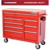 Husky 42 In. W X 18.1 In. D 8-Drawer Red Mobile Workbench Cabinet With Solid Wood Top