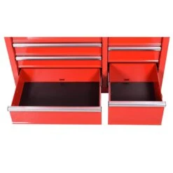 Husky 42 In. W X 18.1 In. D 8-Drawer Red Mobile Workbench Cabinet With Solid Wood Top -Husky Shop red husky mobile workbenches h42mwc8red 77 1000