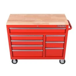 Husky 42 In. W X 18.1 In. D 8-Drawer Red Mobile Workbench Cabinet With Solid Wood Top -Husky Shop red husky mobile workbenches h42mwc8red a0 1000