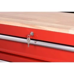 Husky 42 In. W X 18.1 In. D 8-Drawer Red Mobile Workbench Cabinet With Solid Wood Top -Husky Shop red husky mobile workbenches h42mwc8red fa 1000