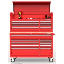Husky Modular Tool Storage 52 In. W Standard Duty Red Mobile Workbench Cabinet With 8-Drawer Top Tool Chest -Husky Shop red husky mobile workbenches h52modsuite1red 31 1000