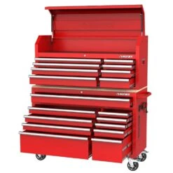 Husky Modular Tool Storage 52 In. W Standard Duty Red Mobile Workbench Cabinet With 8-Drawer Top Tool Chest -Husky Shop red husky mobile workbenches h52modsuite1red a0 1000