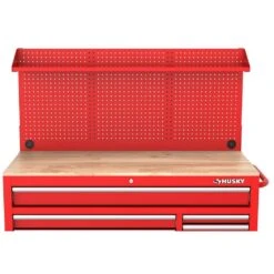 Husky Modular Tool Storage 52 In. W Standard Duty Red Mobile Workbench Cabinet With Pegboard -Husky Shop red husky mobile workbenches h52modsuite2red 40 1000